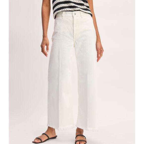 NWOT Everlane The Mariner Wide Leg Cropped Jean In Frayed Hem Bone Size 23 - Picture 2 of 10